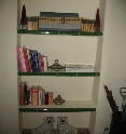 Bookshelf between lounge and guest bedroom